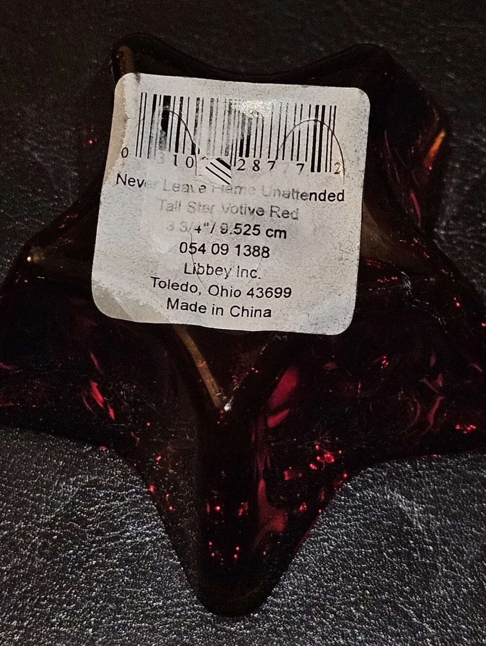 Libbey Red Amber Star Glass Tealight Holders - Pair